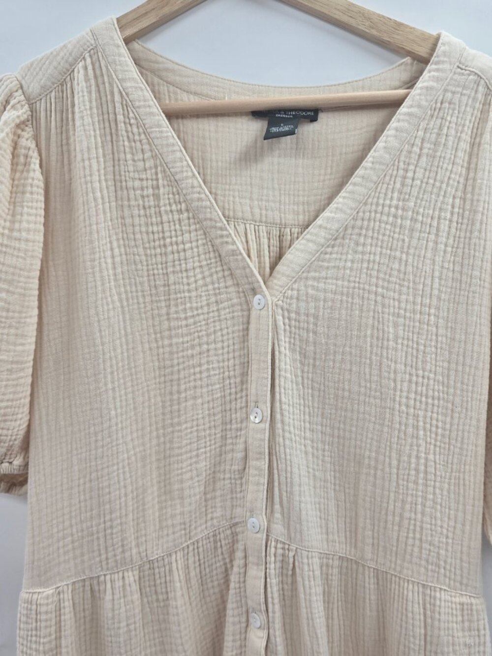Chelsea & Theodore Cream 100% Cotton Gauze Button Down Midi Dress Size Large - Picture 7 of 14